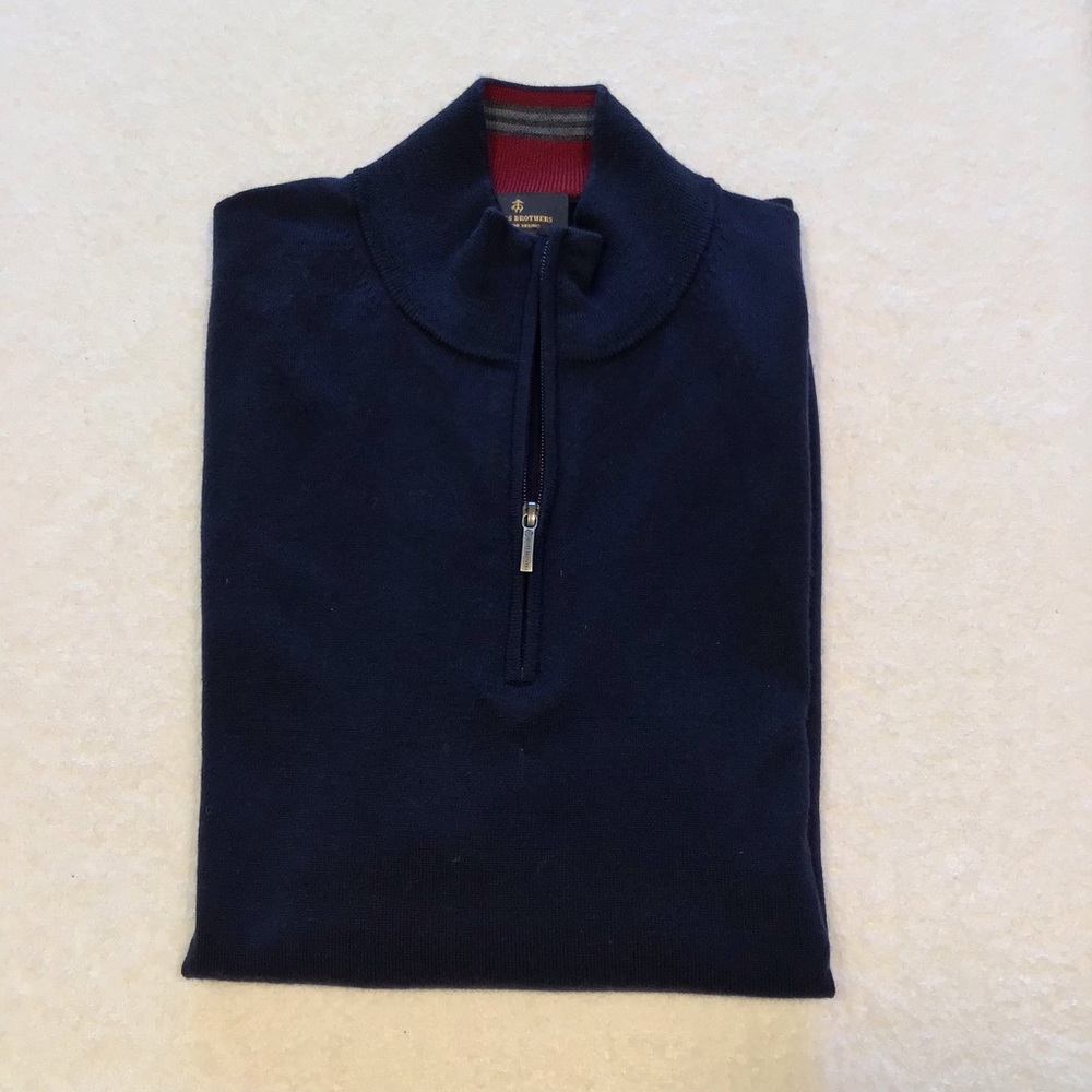 NWOT Brooks Brothers M XL LS extra fine merino wool 1/2 zip sweater, navy